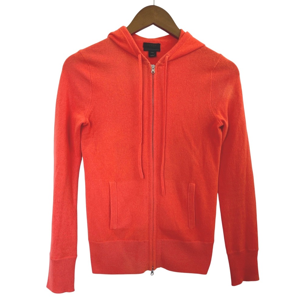 J.Crew Womens Italian 100% Cashmere Zip Hoodie XS Orange Preppy Luxury Layers